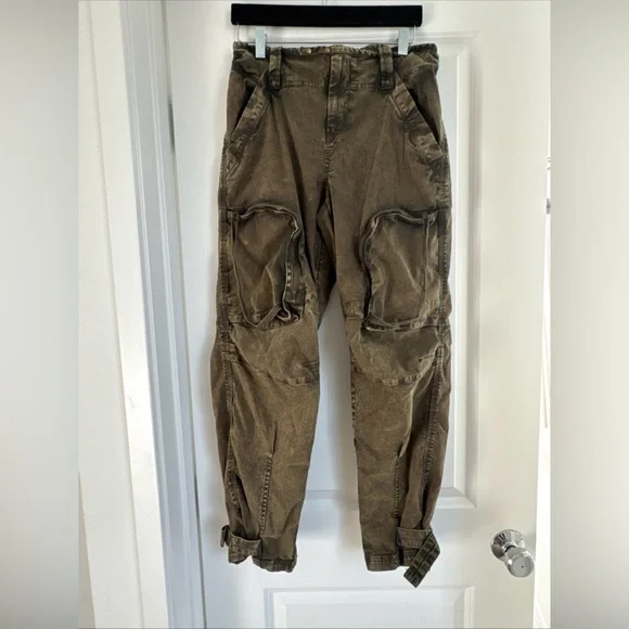 Free People Can't Compare Slouch Pants Cargo Zipper Pockets Dusty Olive Small - Picture 2 of 6